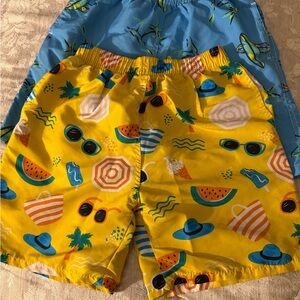 Kids Yellow & Blue Beach Print Swim Shorts